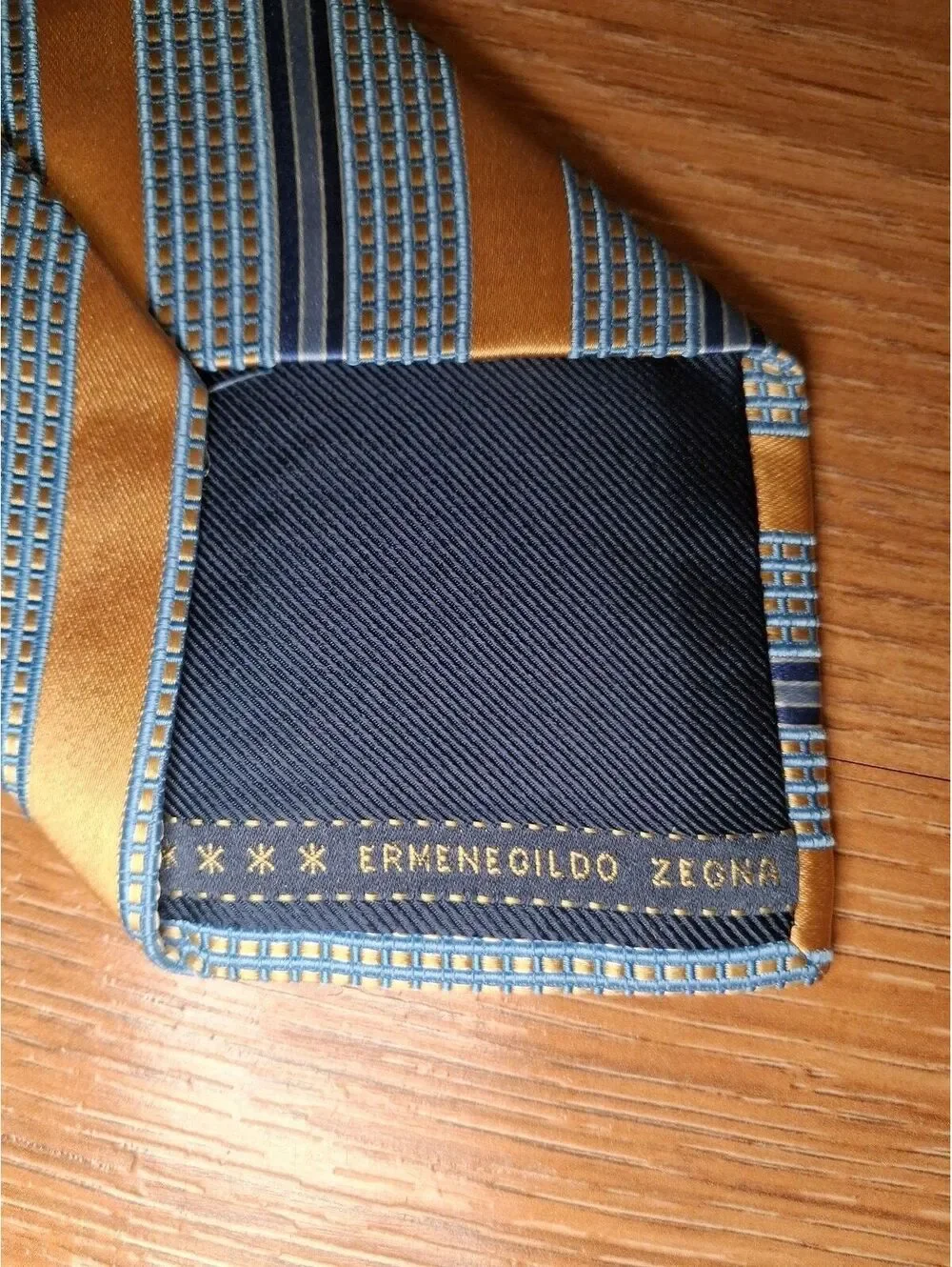 Ermenegildo Zegna Silk Tie Yellow Blue Striped Made in Italy